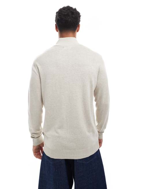 Jack & Jones quarter zip sweater in beige, 3 of 5