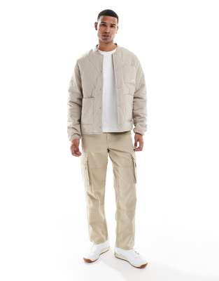 Jack & Jones Quilted Bomber Jacket In Gray