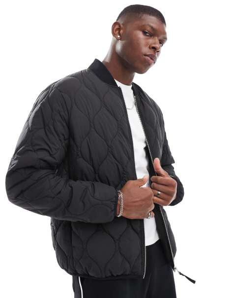 Mens black quilted coat best sale