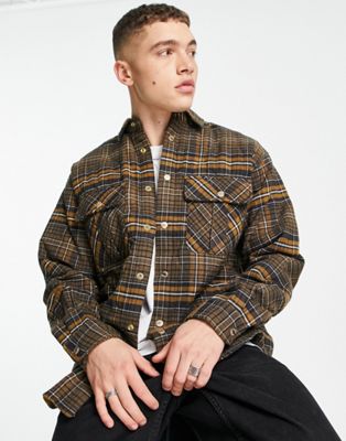 Jack & Jones quilted check overshirt in brown