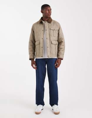 Jack & Jones Quilted Jacket With Corduroy Collar In Neutral