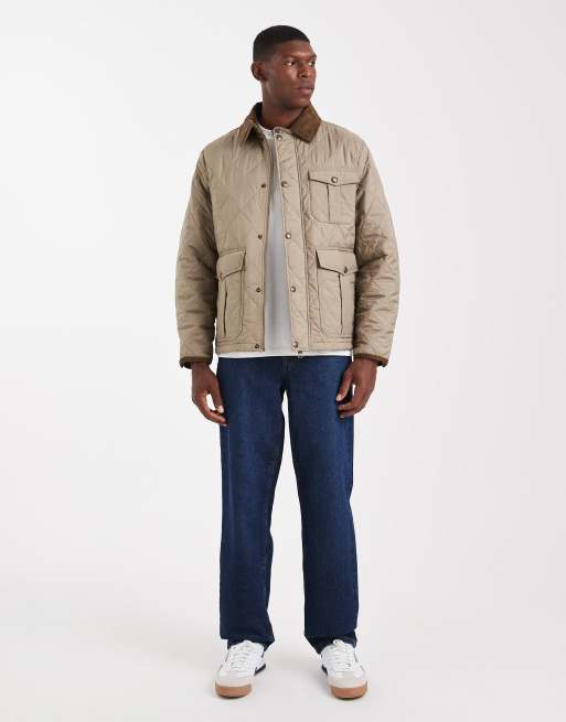 Jack & Jones quilted jacket with corduroy collar in beige