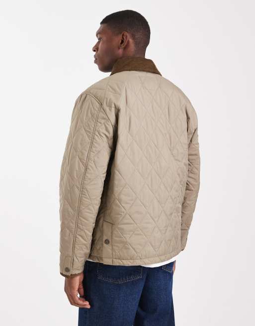 Jack & Jones quilted jacket with corduroy collar in beige