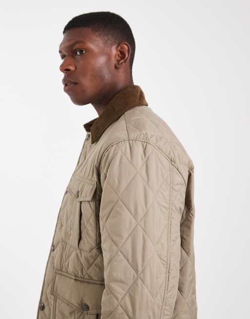 Jack & Jones quilted jacket with corduroy collar in beige