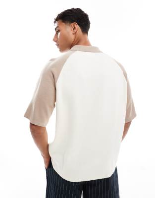 Jack & Jones Raglan Knit Polo Shirt In White