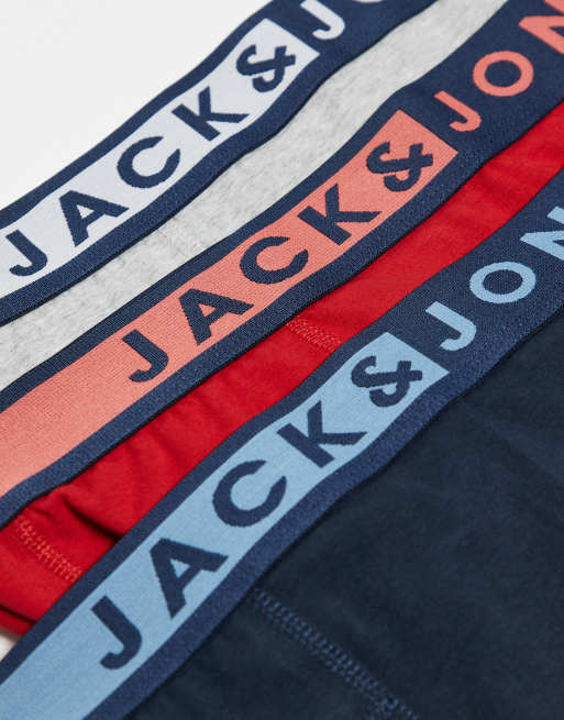 Jack & Jones - Rød/blå/grå boksershorts med logo i pakke med 3 par, 3 af 3