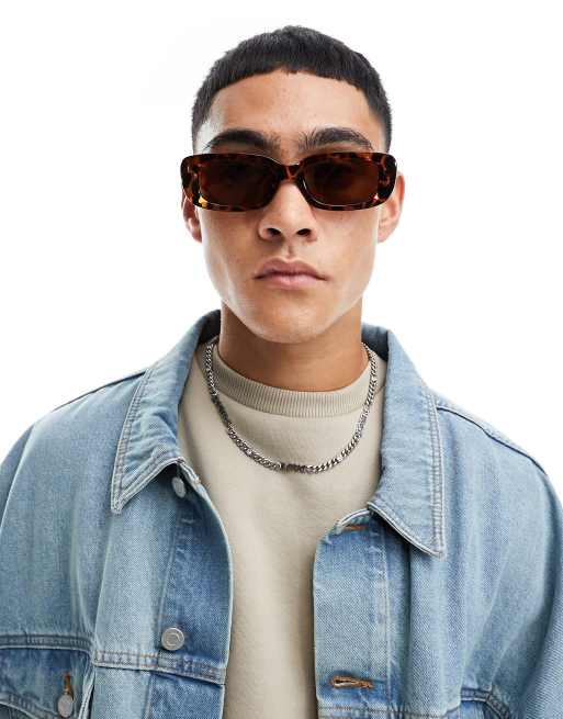 Jack & Jones – Rechteckige Retro-Sonnenbrille mit Leopardenmuster und braunen Gläsern, 3 von 4