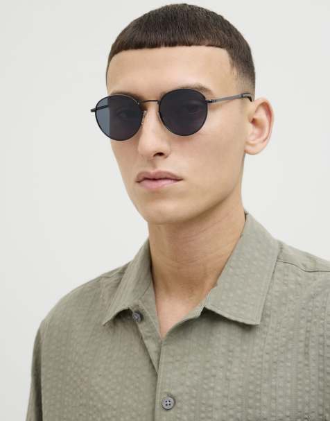 Jack & Jones – Rechteckige Sonnenbrille in Graveyard-Grau - view 1