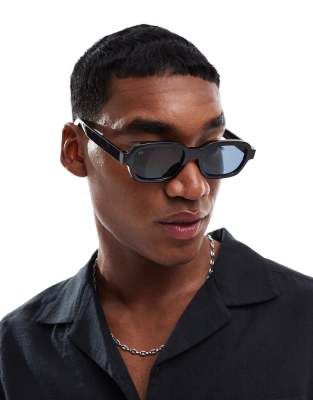 Jack & Jones Jack & Jones rectangle sunglasses in black