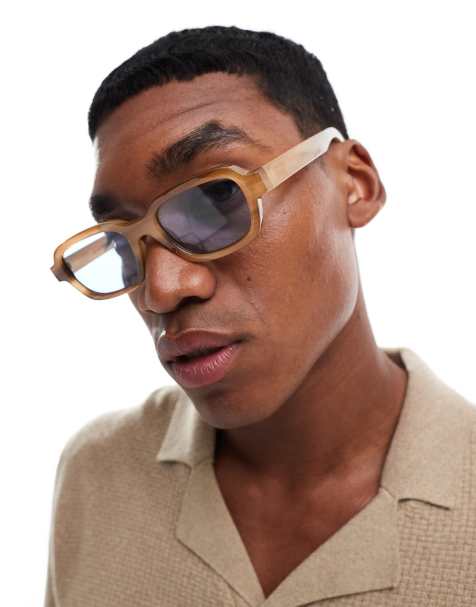 Jack & Jones rectangle sunglasses in brown - view 1