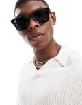 [Jack & Jones] Jack & Jones rectangular sunglasses in black One Size Black