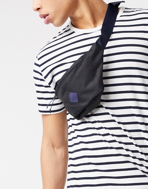 Jack & Jones recycled polyester bum bag in black with logo strap