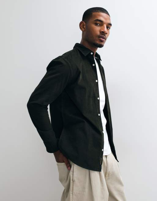 Jack & Jones regular cord shirt in dark olive green, 5 of 5