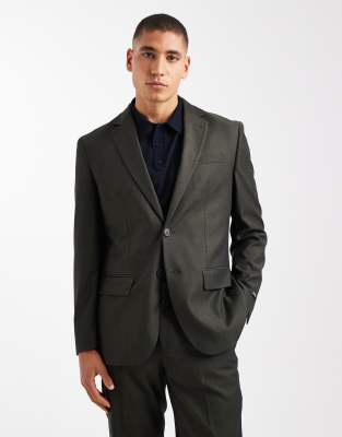 Jack & Jones Regular Fit Wool Blend Suit Jacket In Black