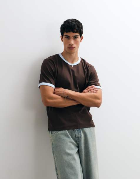 Jack & Jones regular ringer t-shirt in brown and blue - view 1