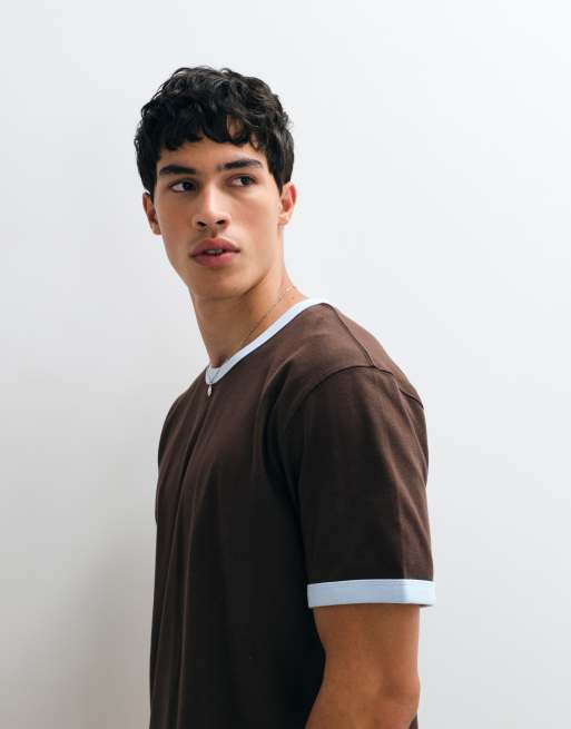 Jack & Jones regular ringer t-shirt in brown and blue, 3 of 5