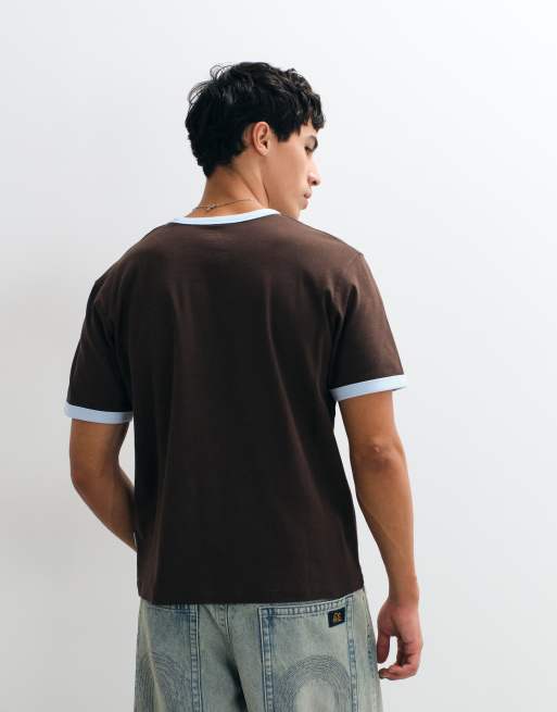 Jack & Jones regular ringer t-shirt in brown and blue, 5 of 5
