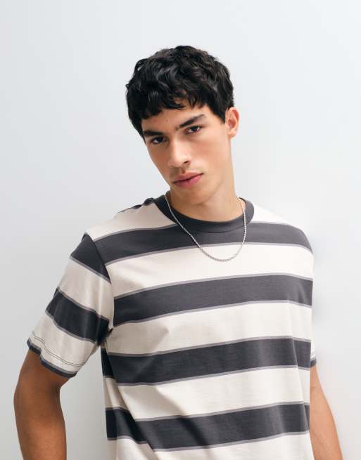 Jack & Jones regular t-shirt i benvit och kolgrå rand, 4 av 5