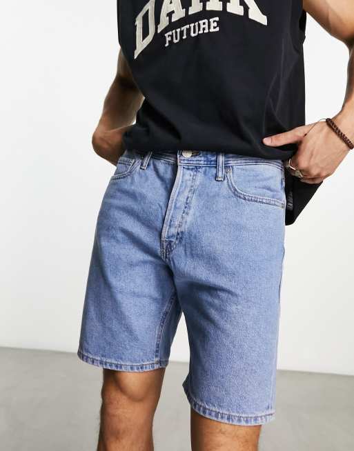 Jack & Jones relaxed denim shorts in mid blue, 3 of 4