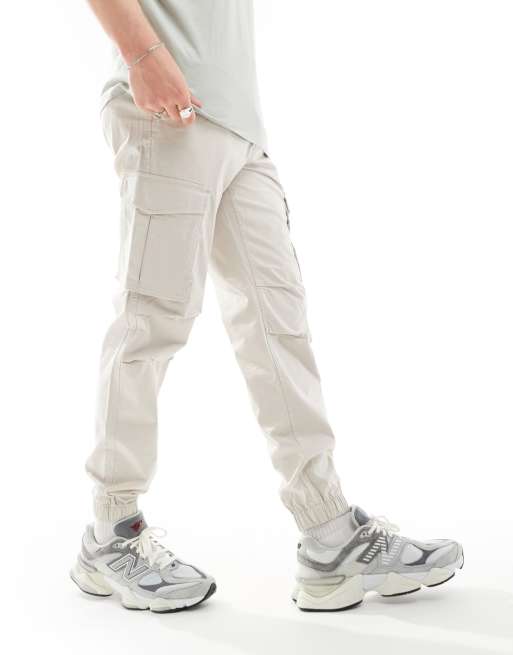 Jack & Jones relaxed fit cuffed cargo pants in beige