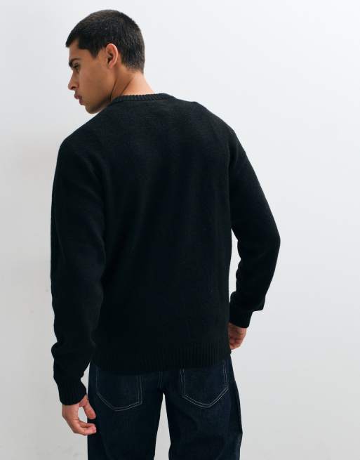 Jack & Jones relaxed fit fluffy jumper in black, 5 of 5