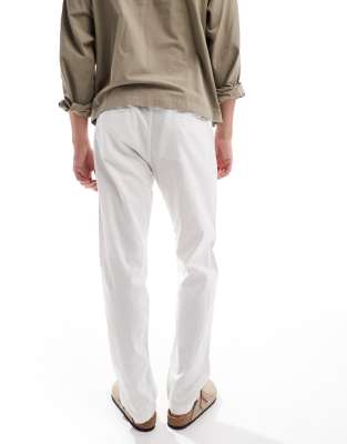 Jack & Jones Relaxed Fit Linen Blend Pants In White