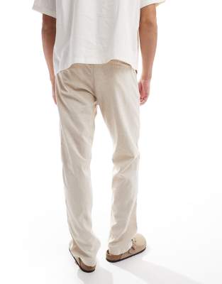 Shop Jack & Jones Relaxed Fit Linen Pants In Neutral