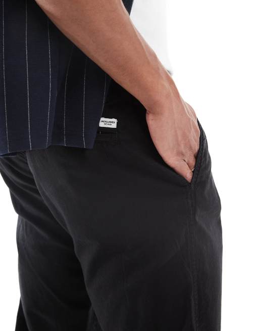 Jack & Jones relaxed fit linen pants in black