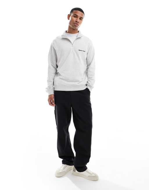 Jack & Jones – Relaxed Fit Sweatshirt in meliertem Grau mit kurzem Reißverschluss, 2 von 5