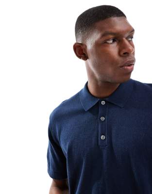 Jack & Jones Relaxed Knit Polo Shirt In Navy