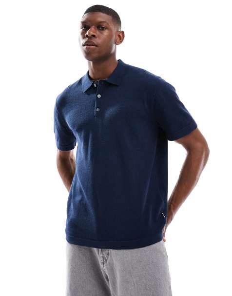 Jack & Jones relaxed knit polos in navy - view 1