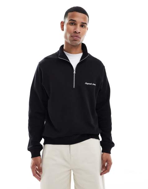 Jack & Jones relaxed quarter-zip sweatshirt in black - view 1