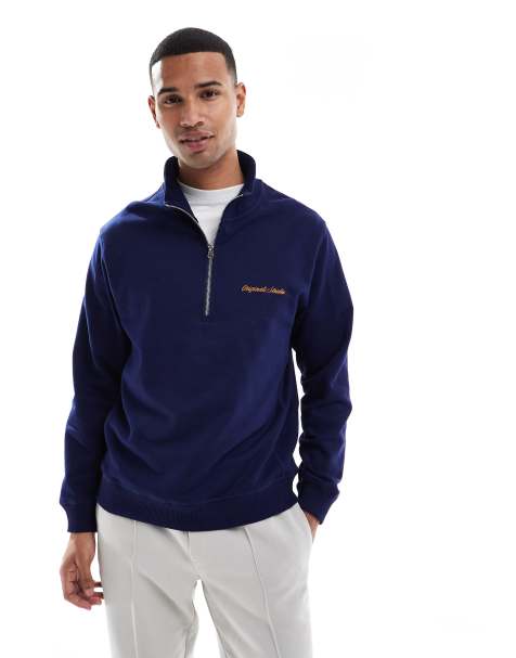 Jack & Jones relaxed quarter zip sweatshirt in navy - view 1