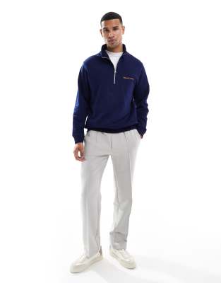 Jack & Jones Relaxed Quarter Zip Sweatshirt In Blue