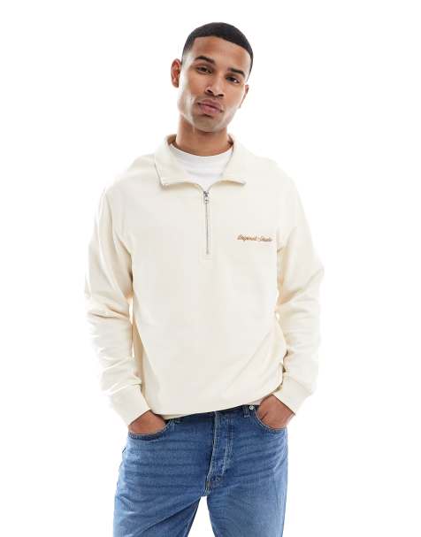 Jack & Jones relaxed quarter zip sweatshirt in off white - view 1