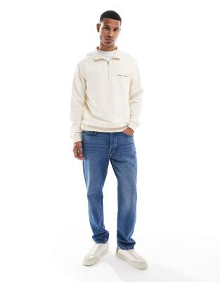Jack & Jones Relaxed Quarter Zip Sweatshirt In Neutral