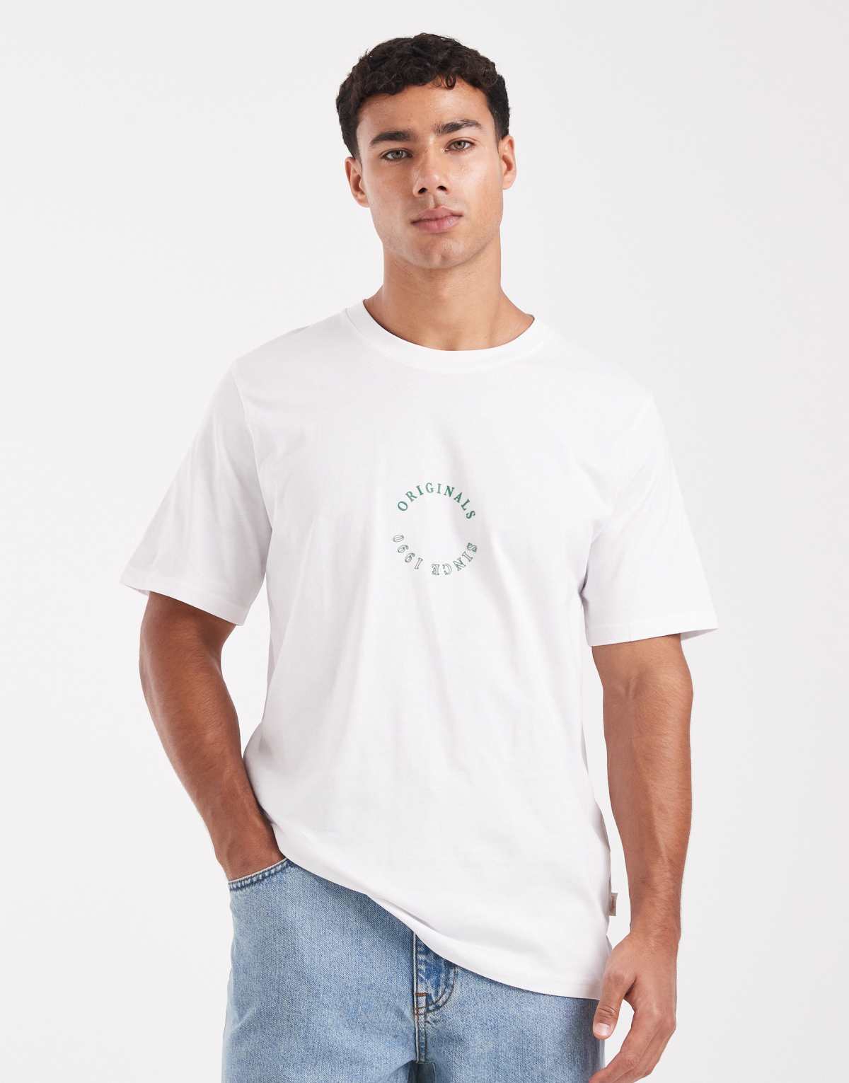 Jack & Jones relaxed t-shirt with originals print in white