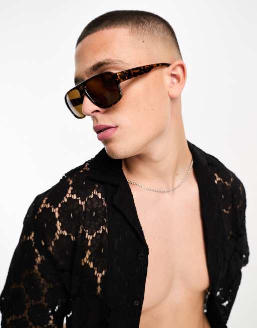 Jack & Jones retro aviator sunglasses in brown 
