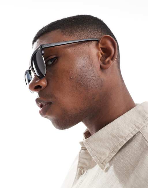 Jack & Jones retro frame sunglasses in black, 2 of 3
