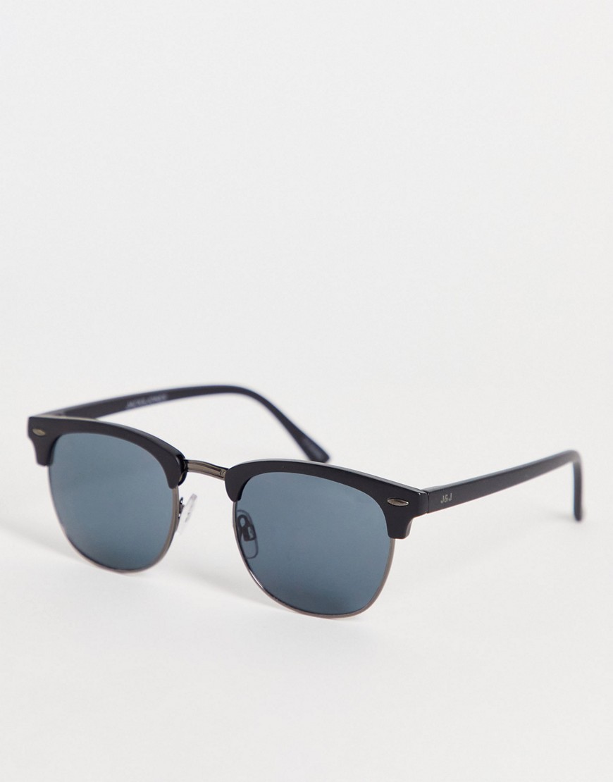Jack & Jones Retro Frame Sunglasses In Black