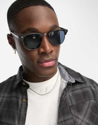 Jack & Jones retro frame sunglasses in black | ASOS