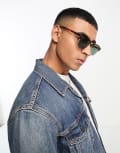 [Jack & Jones] Jack & Jones retro frame sunglasses in tortoiseshell-Brown One Size Detail:J6867-00