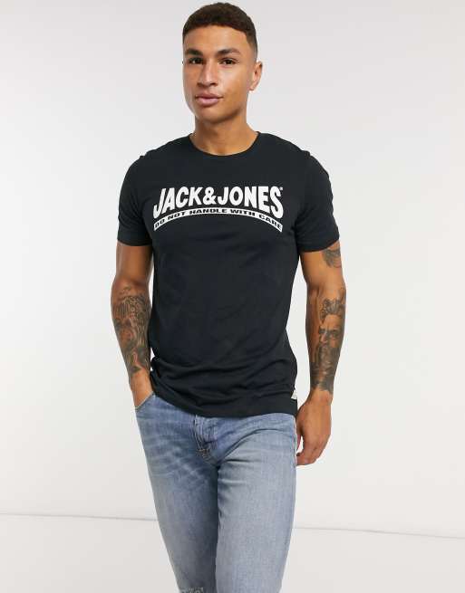 Jack & Jones retro logo t-shirt in black | ASOS