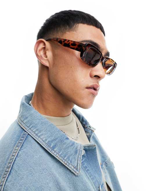 Jack & Jones retro rectangle tortoiseshell sunglasses with brown lens, 4 of 4