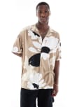 [Jack & Jones] Jack & Jones revere collar abstract floral shirt in beige-Neutral XS Coriander