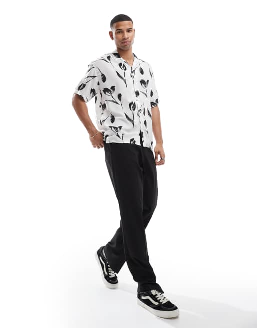Jack & Jones revere collar floral print shirt sleeve shirt in white