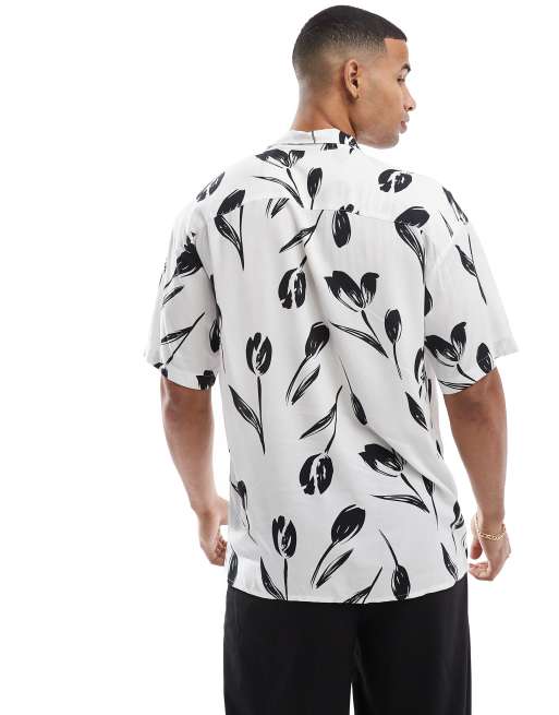 Jack & Jones revere collar floral print shirt sleeve shirt in white