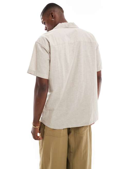 Jack & Jones revere collar linen blend shirt in beige | ASOS