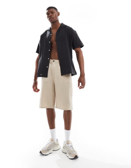 Jack & Jones revere collar linen blend shirt in black, 3 of 4