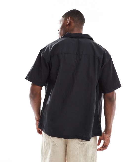 Jack & Jones revere collar linen blend shirt in black, 4 of 4